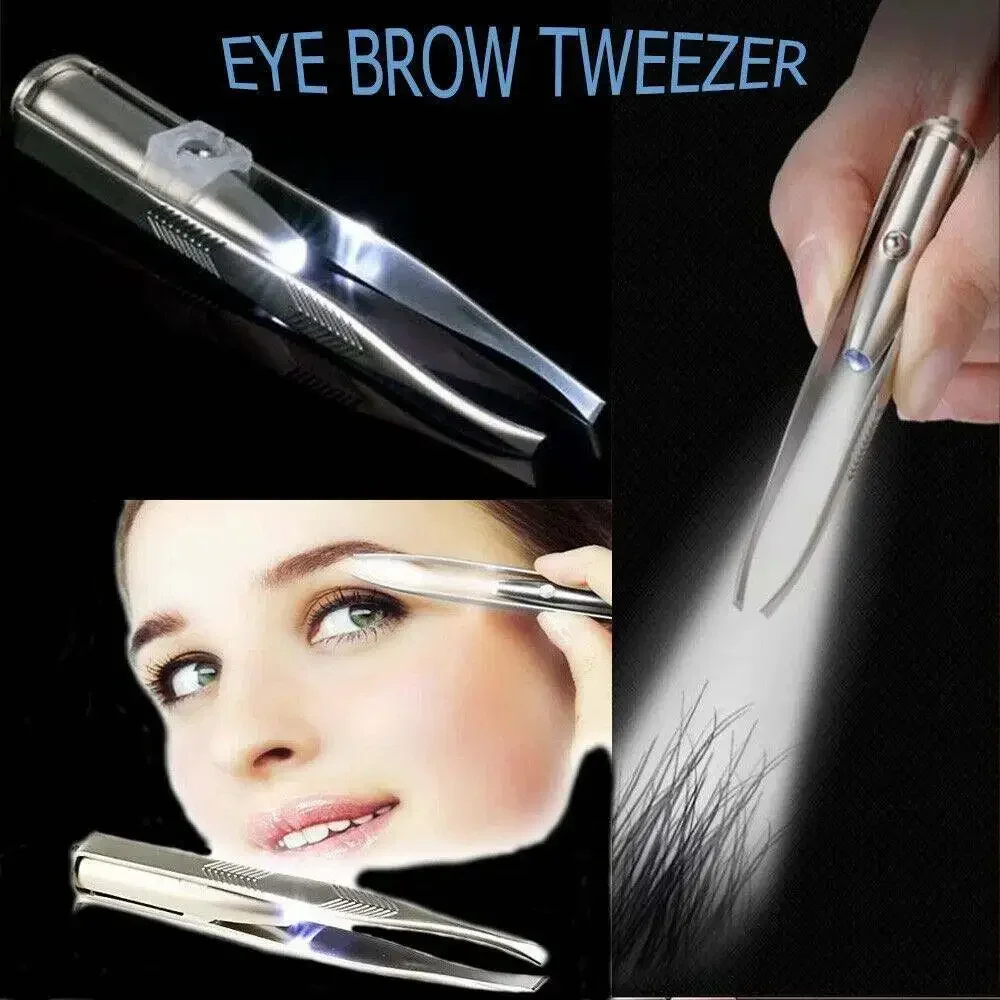 1 Pcs Led Eyebrow Tweezers Stainless Steel Face Eyebrow Design Eyelashes Remover Tools Light Eyelash Tweezers Beauty Makeup