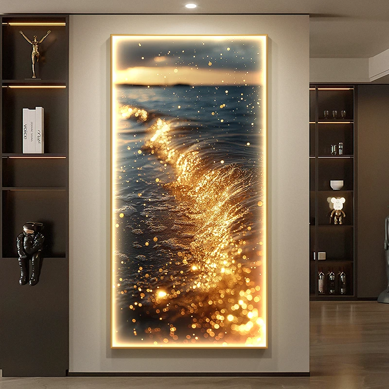 Modern LED Wall Lamps Luxury Entrance Living Room Decoration Corridor Gold Sea Wave Hanging Painting Abstract Lustre Mural Light