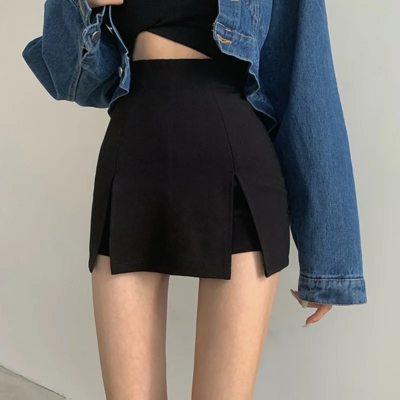 Sexy Split Skirt Women\'s Office Ladies Suit Skirt Summer Black Asymmetrical High Waist Mini Pants Skirt