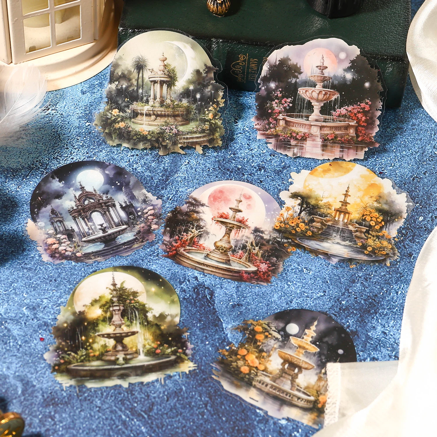 

20pcs PET Moonlight Landscape Stickers Aesthetics Stationery DIY Scrapbooking Materials Collage Junk Journal Decor Stickers