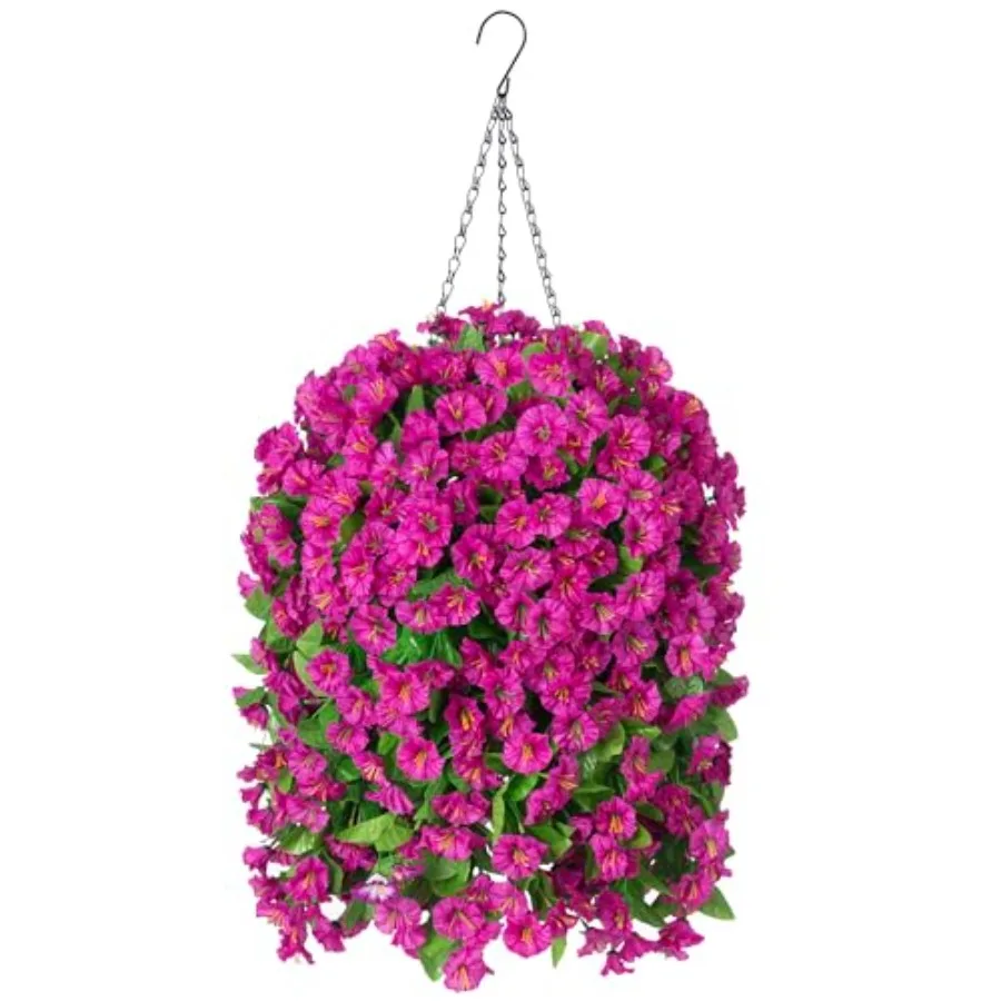 

Artificial Faux Hanging Flowers Basket for Spring Summer Outdoor Porch Decoration, Fake Silk Colorful Morning Glory Eucalyptus