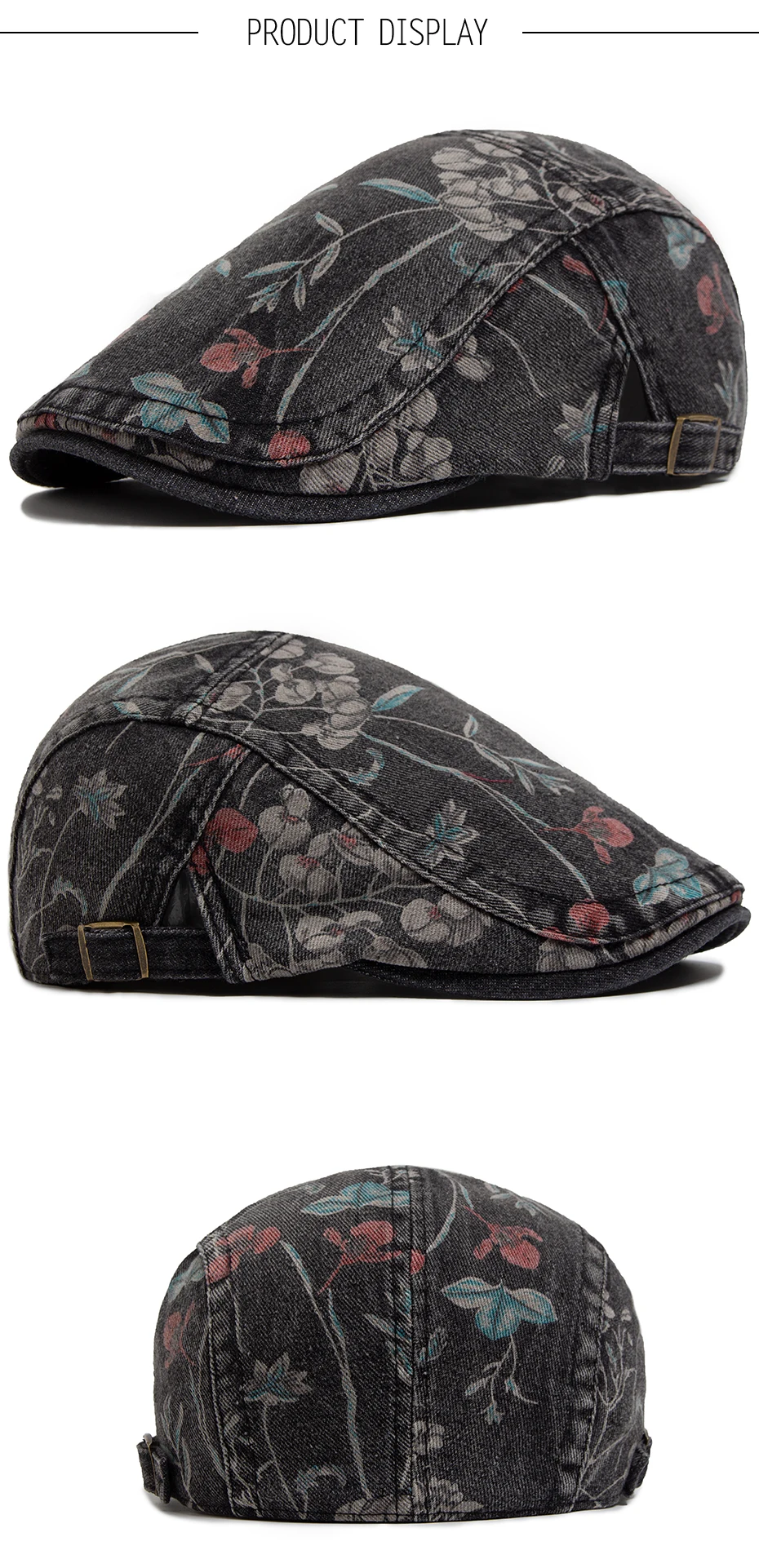 Neue Vintage Print Denim Baskenmütze Frauen Männer Baumwolle Zeitungsjunge Mütze Casual Visier Mode Flachen Hut Einstellbare Berets Für Frühling Herbst – Detail 4