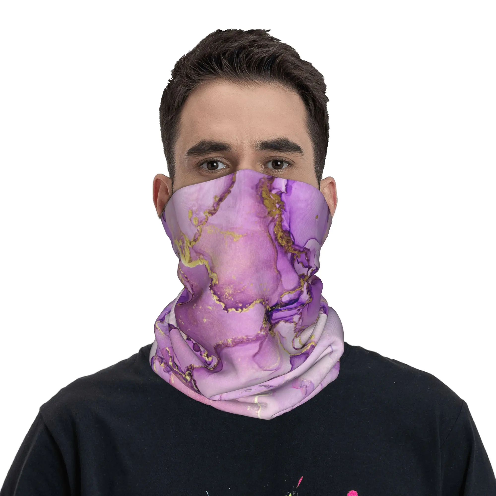 Роскошный синий шарф-бандана с абстрактным мраморным узором для женщин и мужчин, защита от УФ-излучения, зимний шарф для походов