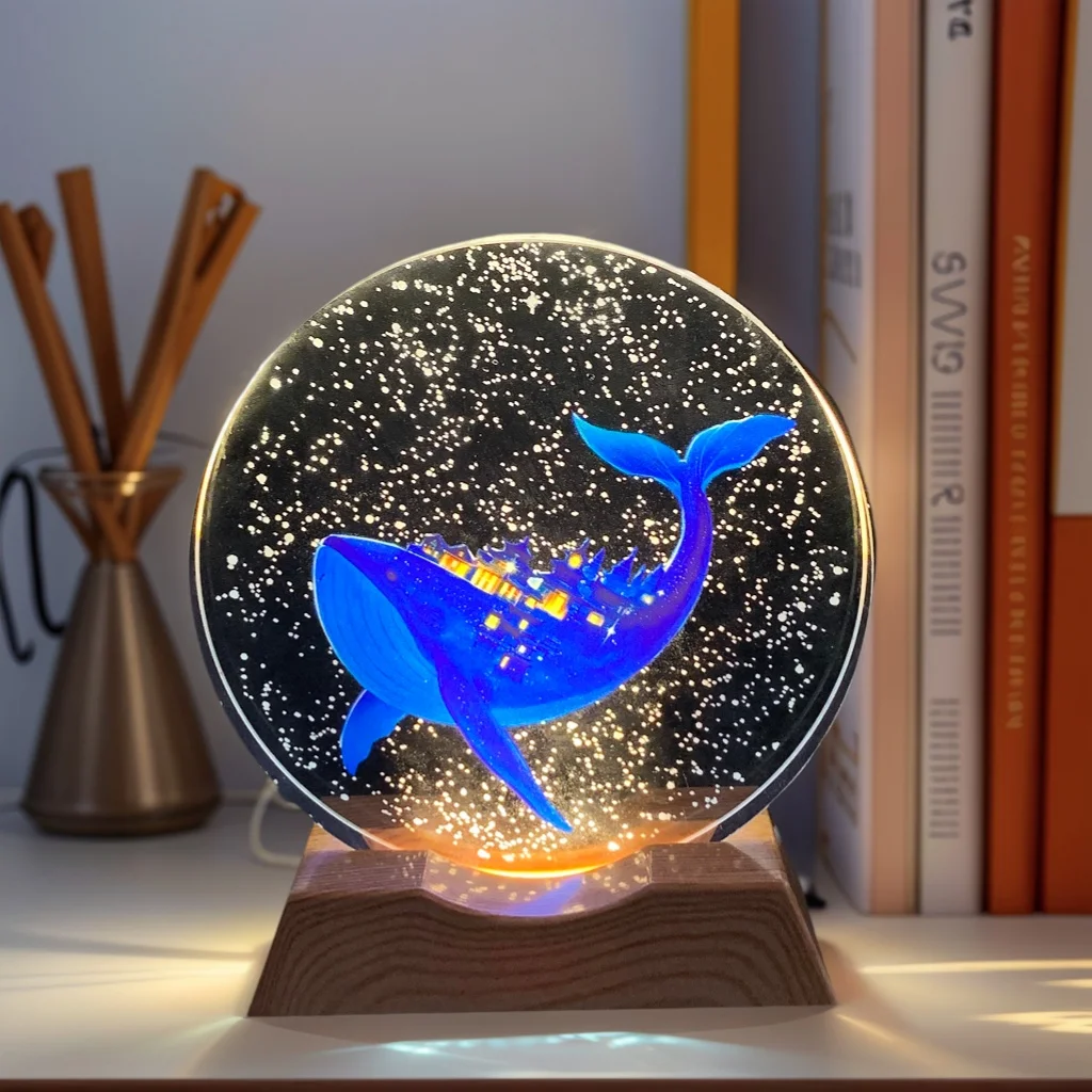 

Основание мира хрустальная светодиодная ночная лента для китов, стеклянная декоративная лампа, подходит для спален, гостиной, би.