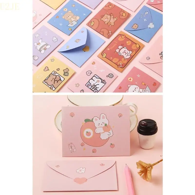 U2JE Cartoon Animal Greeting Cards Birthday Card Envelope Letter Paper Postcard Festival Card