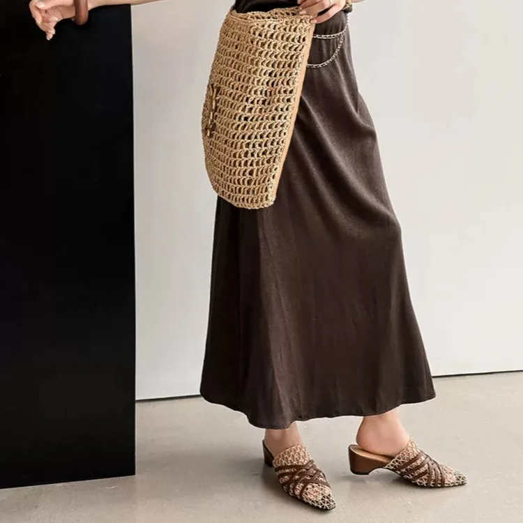 

Женские летние шлепанцы во французском стиле с плетеным ажурным верхом, с открытым носком, на толстом каблуке, с перекрестными ремешками, повседневные сандалии-мюли