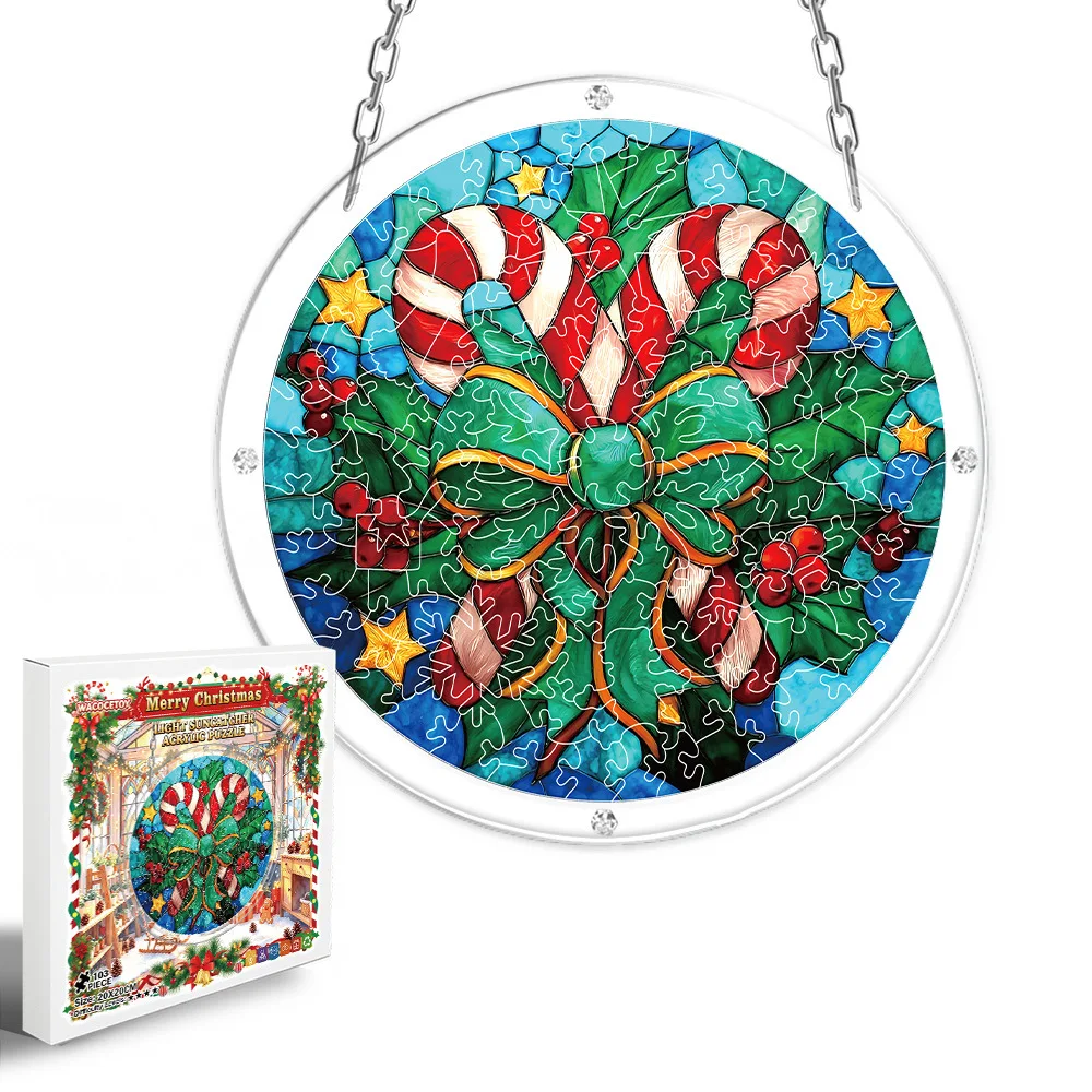 DIY Christmas Jingle Bells Acrylic Suncatcher Puzzle 103Pcs 20cm Round Window Hanging Ornament UV Print