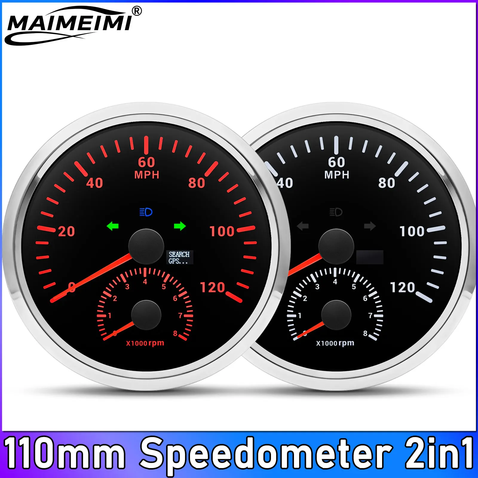 Waterproof 110mm Speedometer 120 200km/h MPH GPS Speed Meter Tachometer 2IN1 Gauge Red Backlight 12V/24V for Car Boat Customized