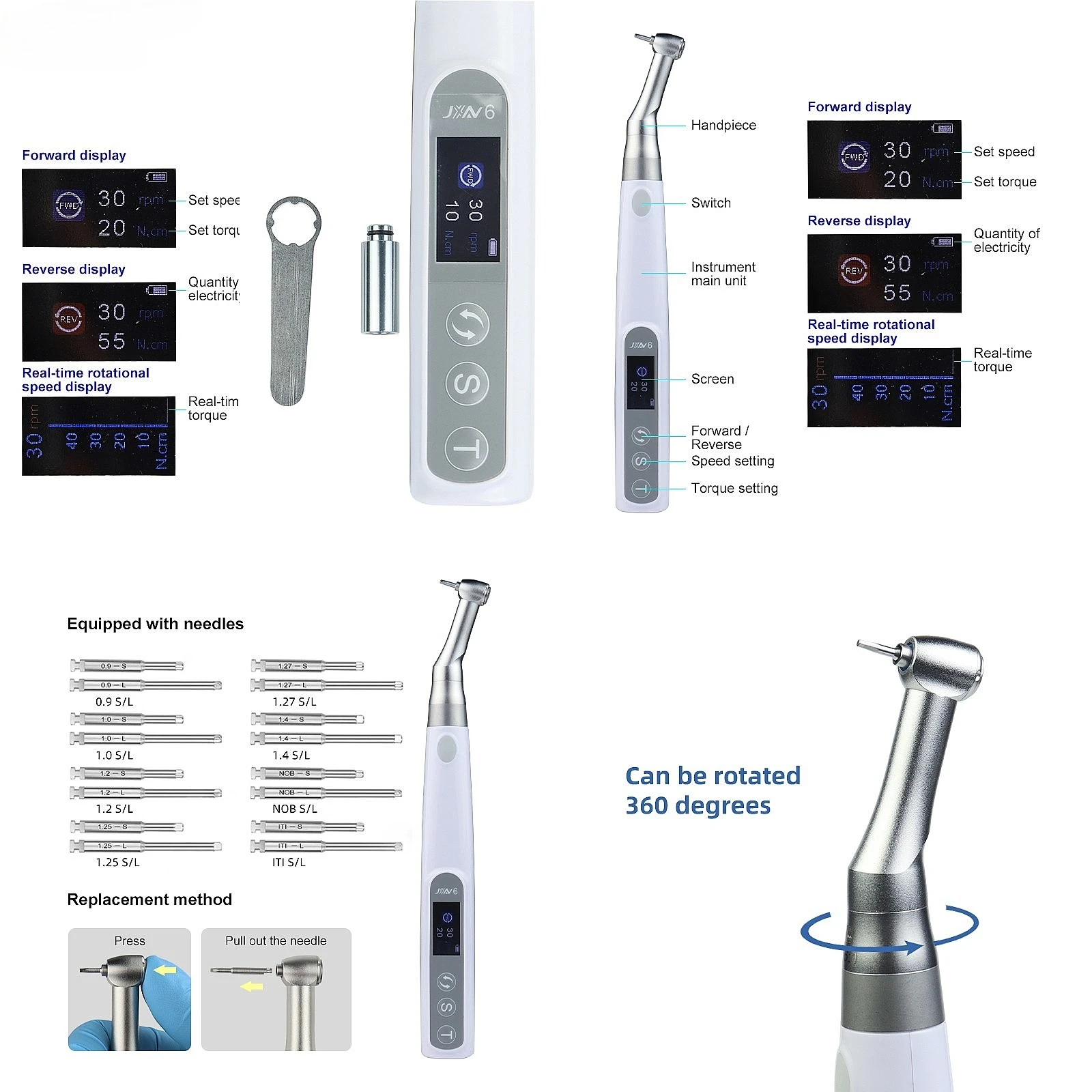 Dentals Implants Motor 16pcs Screwdrivers Electric Wireless Torque Driver Contra Angle Wrench