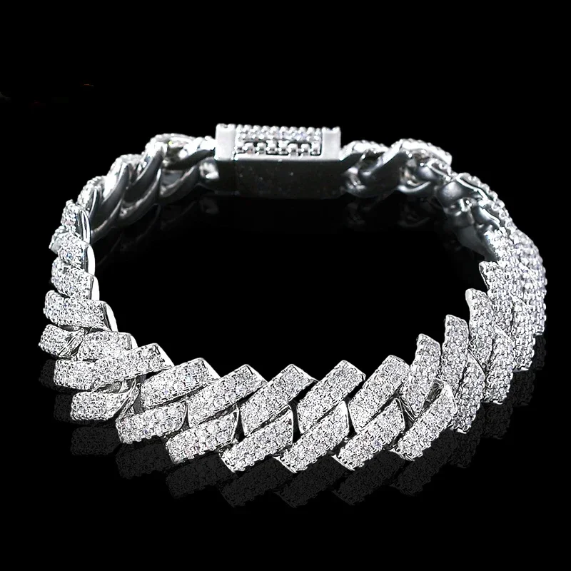 

Full Moissanite Cuban Bracelets For Women Men S925 Sterling Silver Hip Hop Wristband Fine Bracelet with GRA Certificate