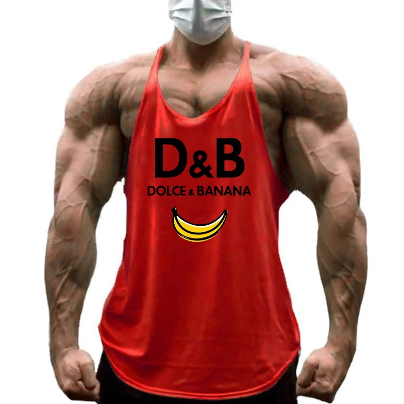 

D&B DOLCE & BANANA Print Gym Clothing Mens Y Back Sports Workout Tank Tops Fitness Bodybuilding Running Sleeveless Muscle Shirt