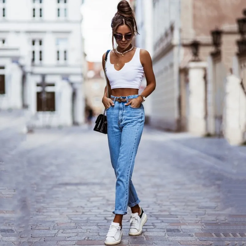 Jeans met hoge taille en rechte pijpen Lange damesbroek Katoen Stretch Denim Ritssluiting Veelzijdig seizoensgebonden lichtgekleurd