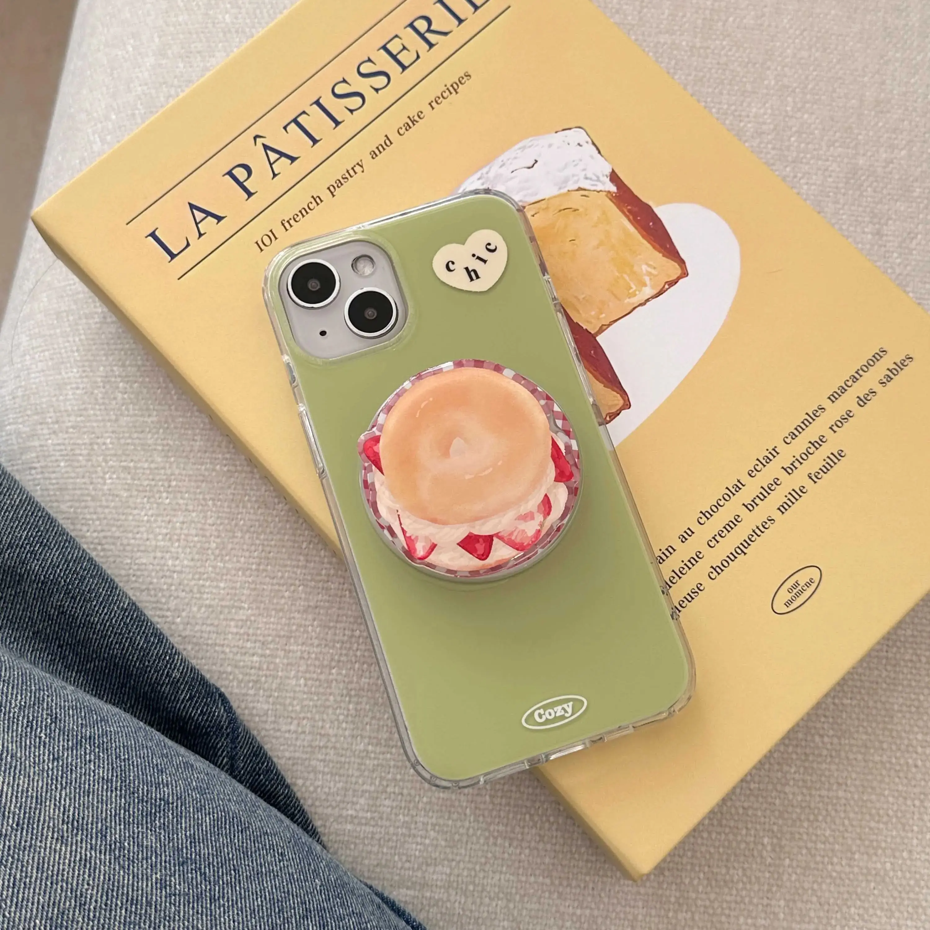 Summer Green Ins Phone Case For Iphone 13 15 14Pro 15Pro 14 Pro Max 12 Magnetic Strawberry Cream Bagel Stand Holder Fundas Shell