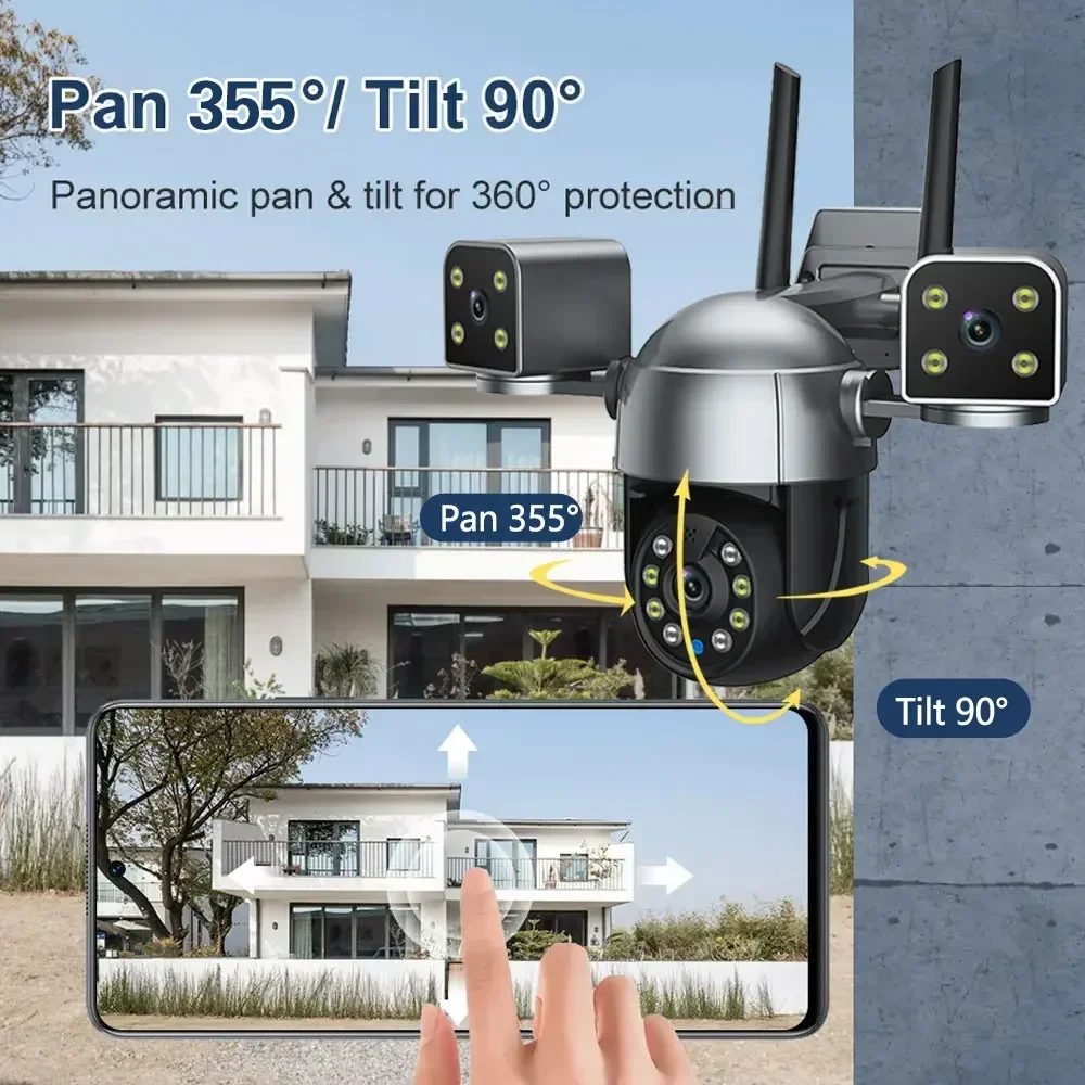 Kamera IP 6K HD Wifi nadzór 3-obiektyw 3-ekranowa kamera PTZ bezpieczeństwa 12MP podwójny obiektyw automatyczne śledzenie kamera wideo CCTV