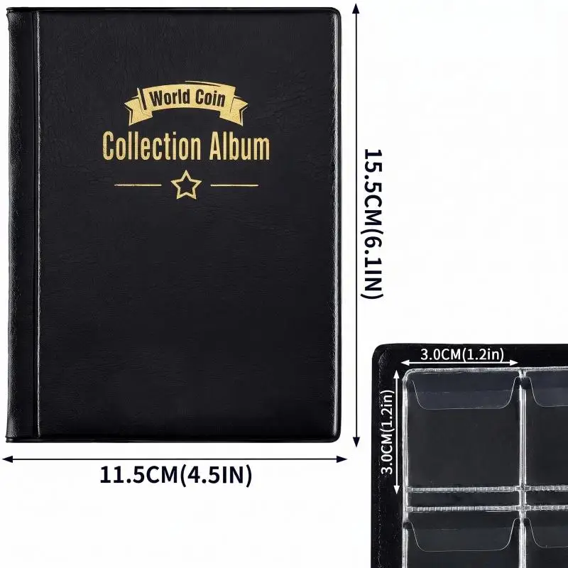 120Pockets Artificial PU Leather Coins Collection Album Book Collecting Money Organizer Storage Bags PVC Film
