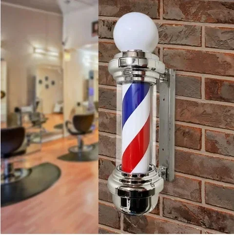 Barber Shop Pole Rotating LED Light 22.8 Inch Hair Salon Outdoor Sign Light Wall Mount Lamp Red White Blue Stripes