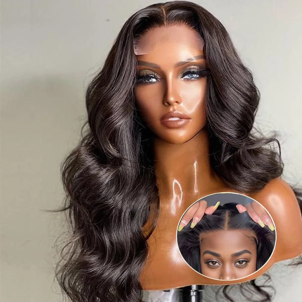 Ready to Wear 4X4 Pre Cut HD Lace Closure Glueless Wigs Pre Plucked Synthetic 30 Inch Wear and Go Body Wave Lace Frontal Wigs