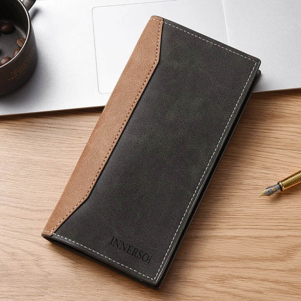 Casual Long Purse Frosted Splicing Wallet Business PU Leather Men's Long Wallet Large Handbag Cash Purse Bag Outdoor