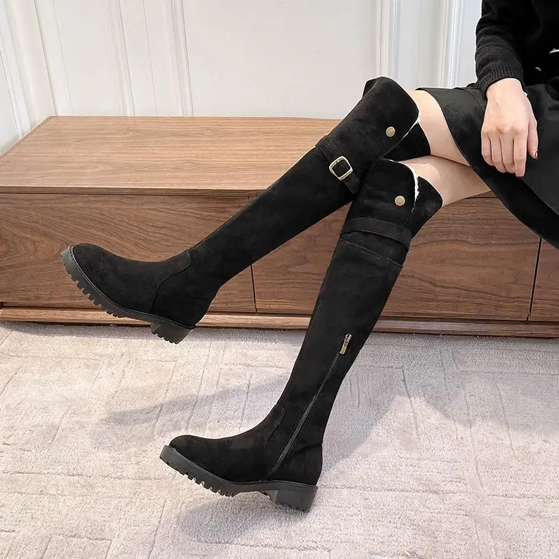 المرأة الخريف الشتاء البريطانية الرجعية الصوف اصطف فوق الركبة سليم صالح جولة تو منتصف كعب للتحويل طوي أحذية عالية