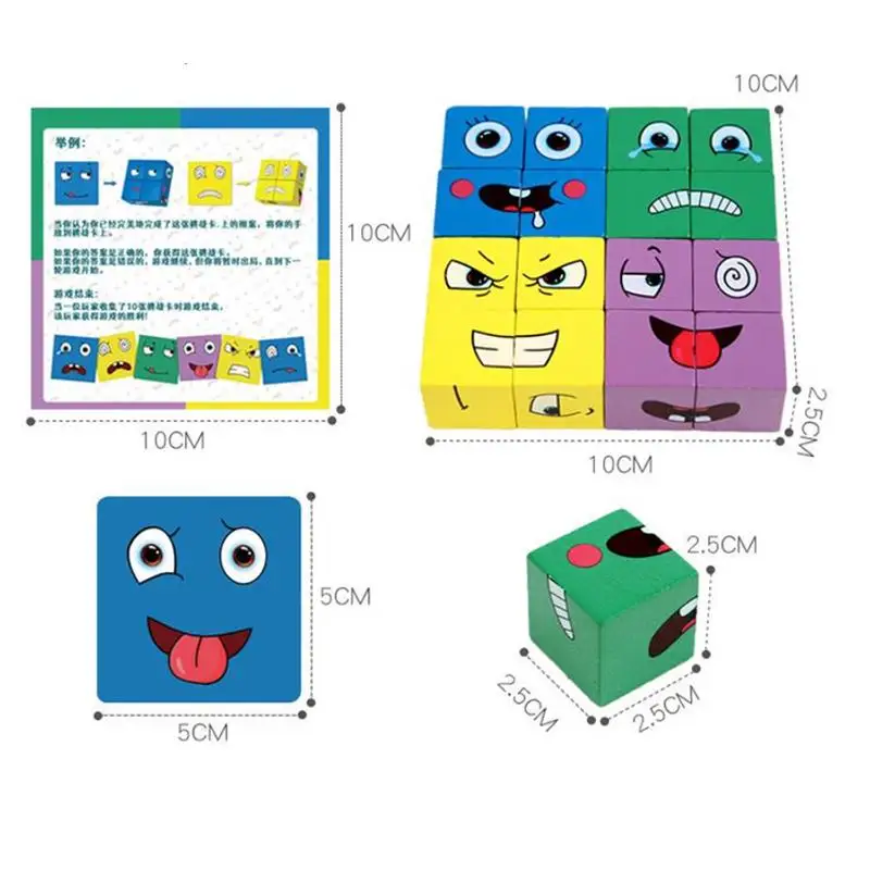 Children Bebe Puzzle Wooden Expression Blocks Montessori Educational Face Changing Matching Thinking Logic Games Geometry Jigsaw