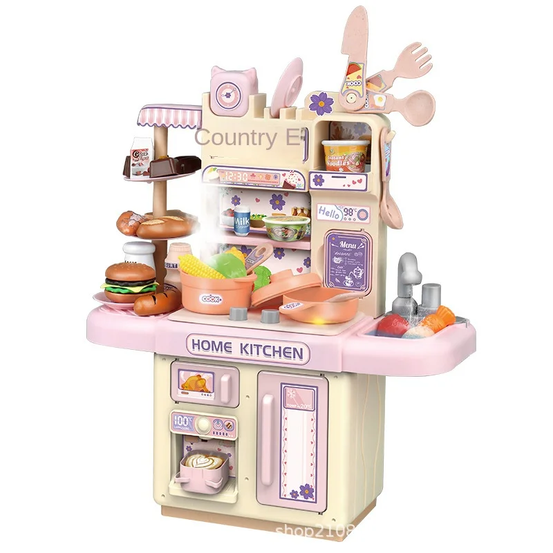 Children's Simulation Small Kitchen Toy Large Girls Playing House Suit Electric Spray Plastic Water Cooking Tableware