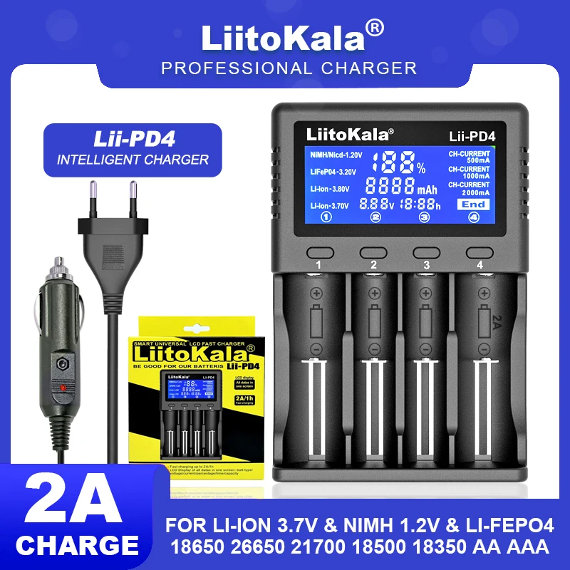 Liitokala Lii-PD4 Lii-PD2 18650 Battery Charger for 1.2V 3.7V NiMH 26650 21700 18350 18500 14500 AA  AAA LiFePO4 Batteries