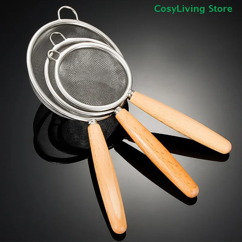 Multi-funktion Filter Mesh Mehl Sieb Edelstahl Kleine Sieb Feinmaschiges Öl Sieb Holzgriff Küche Backen Werkzeuge
