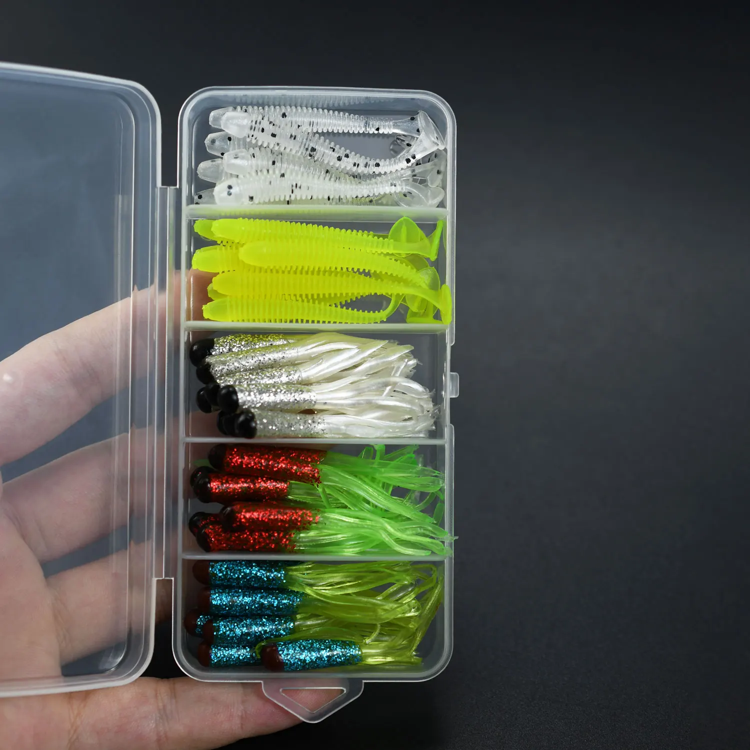 Topranc Soft Lure Set A&B Styles Paddle Tail Tube Worm Silicone Swim Bait Box For Lake River Bass Trout Angling Accessories