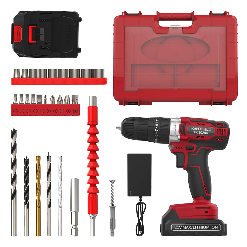 PC1028A-3 Factory Wholesale 21v Lithium Battery Drill Machine Cordless Rechargeable Drill Electric Screwdriver