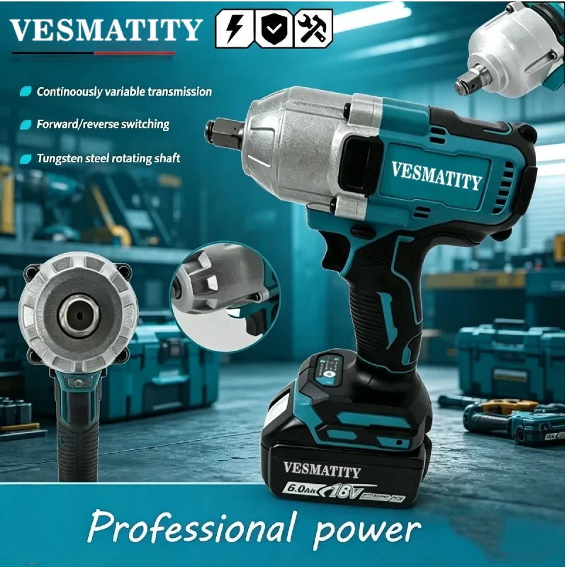 Cordless Impact Wrench High Power Electric Impact Wrench for Car Tire Repair, 1/2