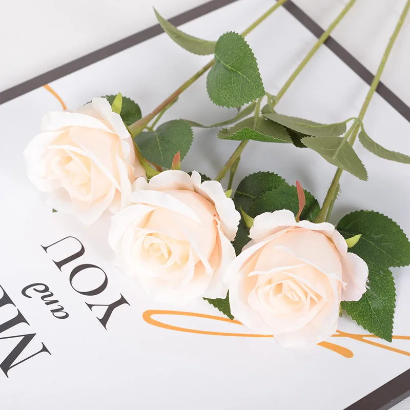 5 Stück künstliche Rosenblüten aus Seide, langer Zweig, Blumenstrauß, Hochzeit, Zuhause, Zimmer, Tischdekoration, gefälschter Pflanzenkranz, Zubehör – Detail 4