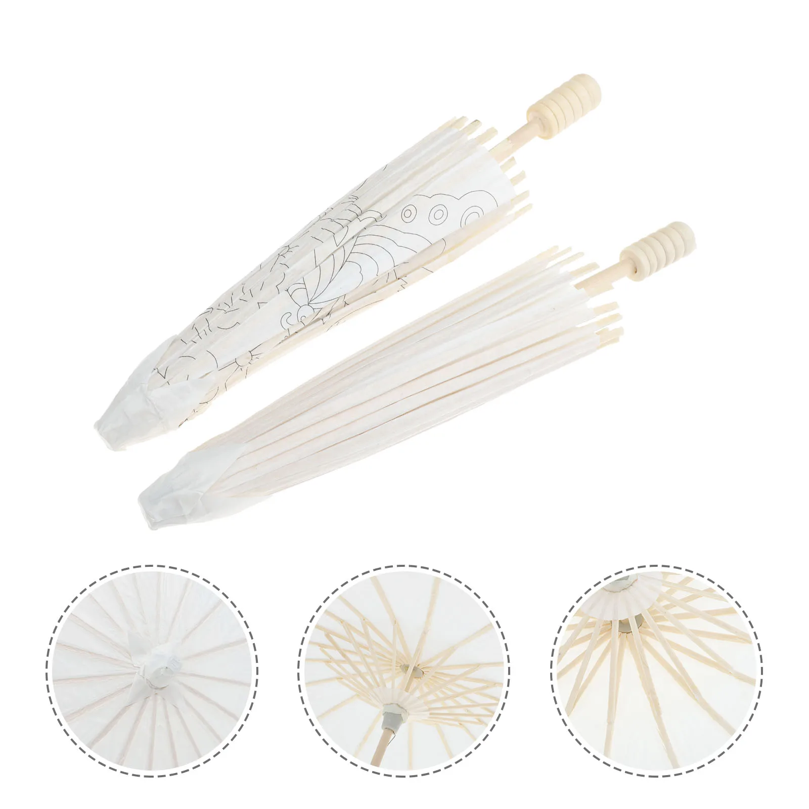 

2 Pcs Blank Oiled Paper Umbrella Kids Wood DIY Paintable Unfinished Oil-paper Craft Tool Home Decor