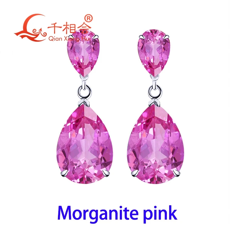 925 Silver Double Pear Cut Drop Earrings 4x6mm 7x10mm Pigeon Blood Red/Royal Blue lab grown sapphire ruby Earrings Jewelry