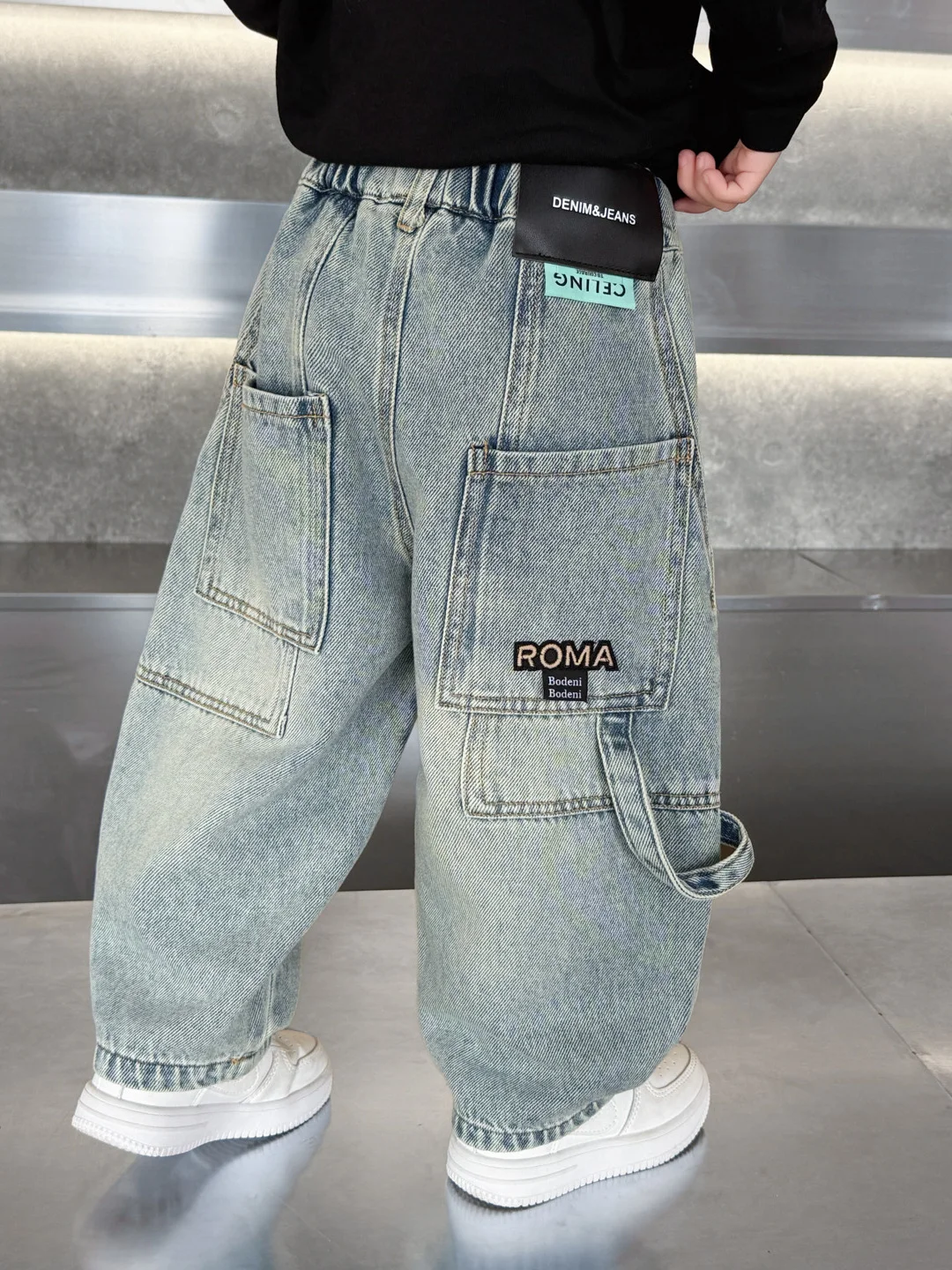

Trendy Kids Jeans Boys Spring Loose Straight Leg High Waist Cotton Denim Pants Baby Bend Knife Pants Casual Youth Faion