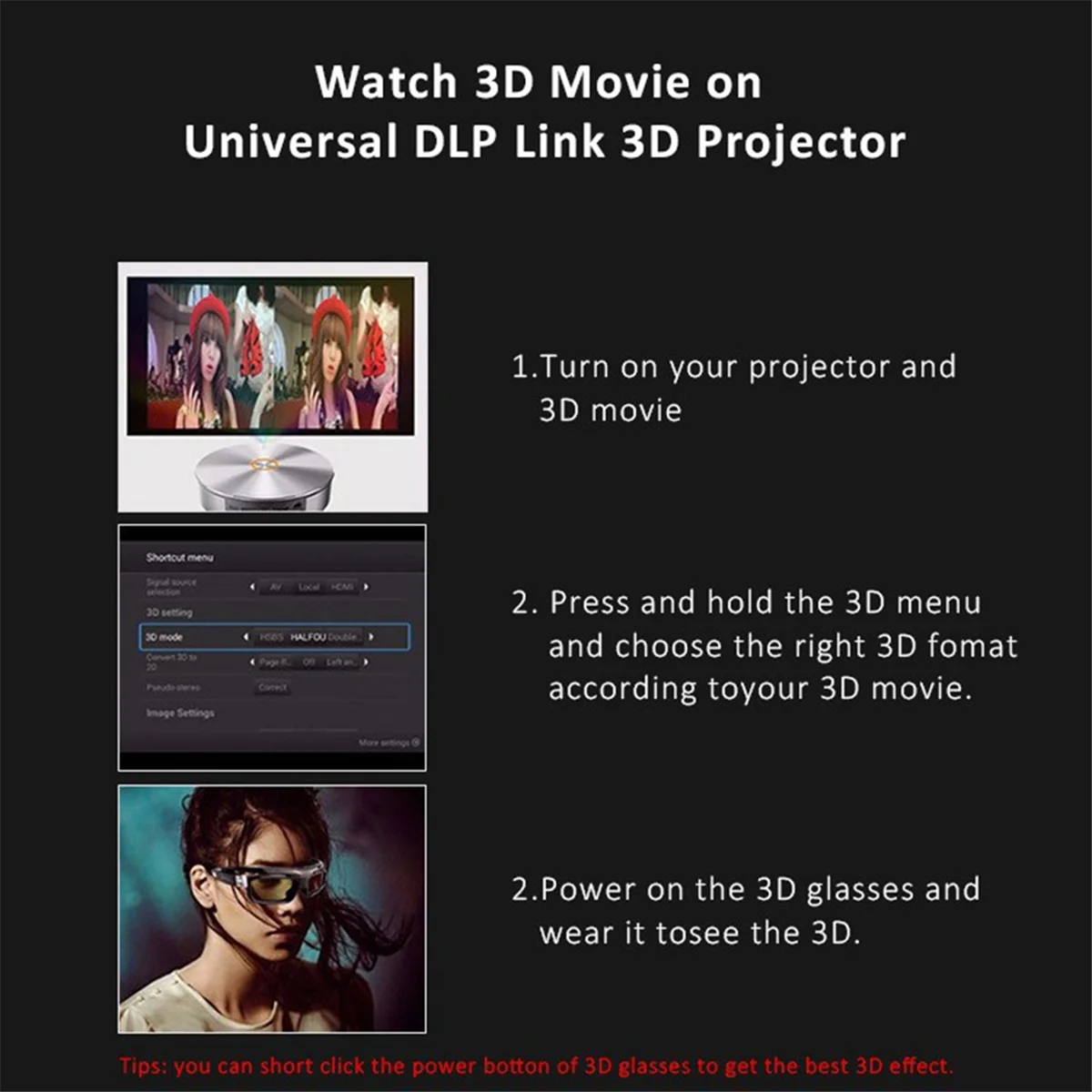 GL1600 3D Glasses Active Shutter Rechargeable Eyewear for 3D Projectors DLP-Link Optama Projectors Glasses