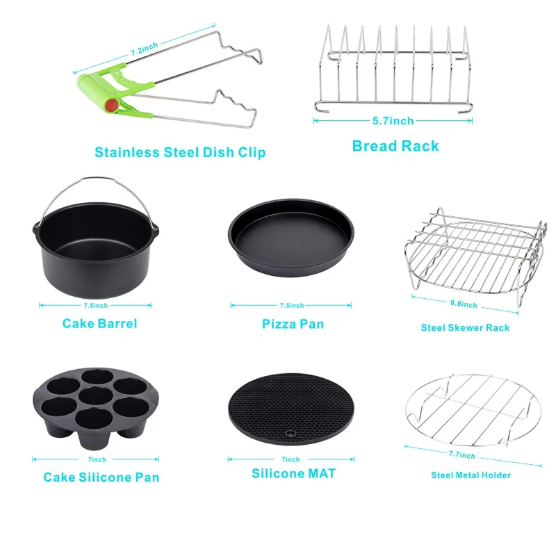 6/7/8 inch air fryer accessories set 10 pieces round cake baking mold pizza plate barbecue freidora de aire  deep fryer  oven