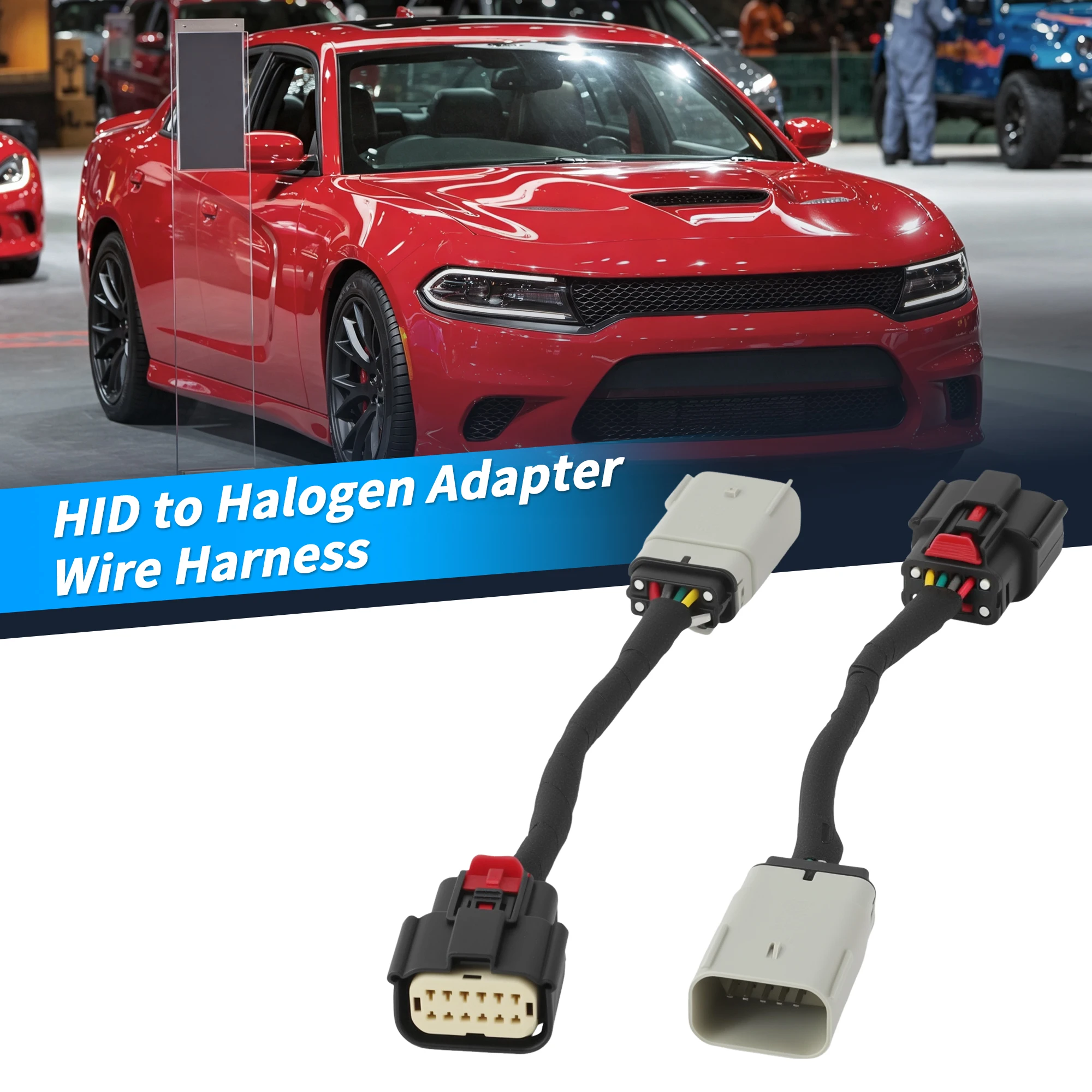 UXCELL 2Pcs Headlight HID to Halogen Wiring Harness Adapter for 15-23 for Dodge Charger