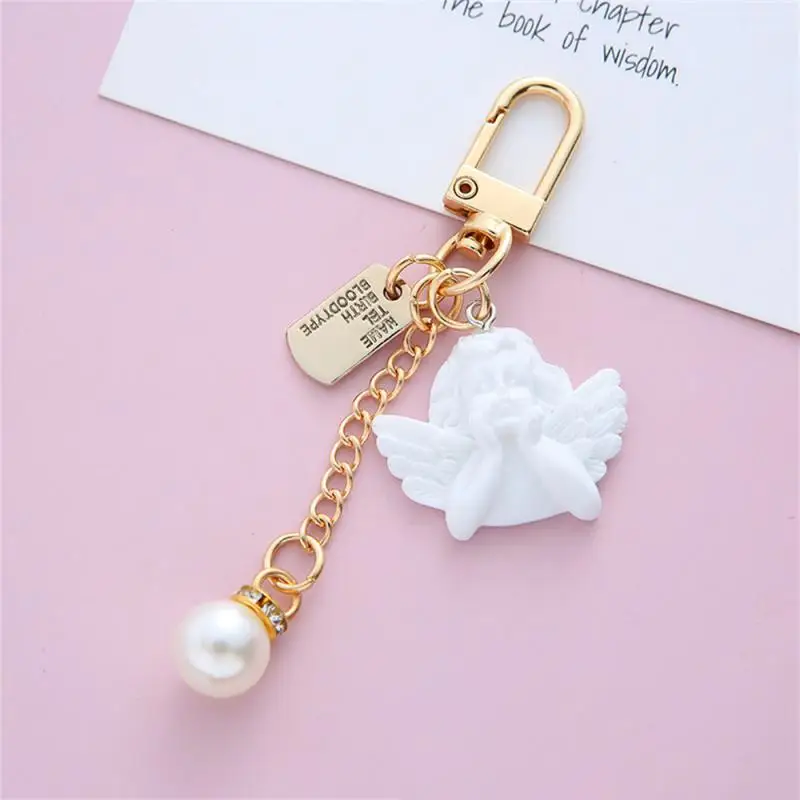 Chaveiro de anjo pequeno vintage para mulheres e meninas, chaveiro bonito do coraรงรฃo da pรฉrola mini, pendente da caixa do telefone, suporte do