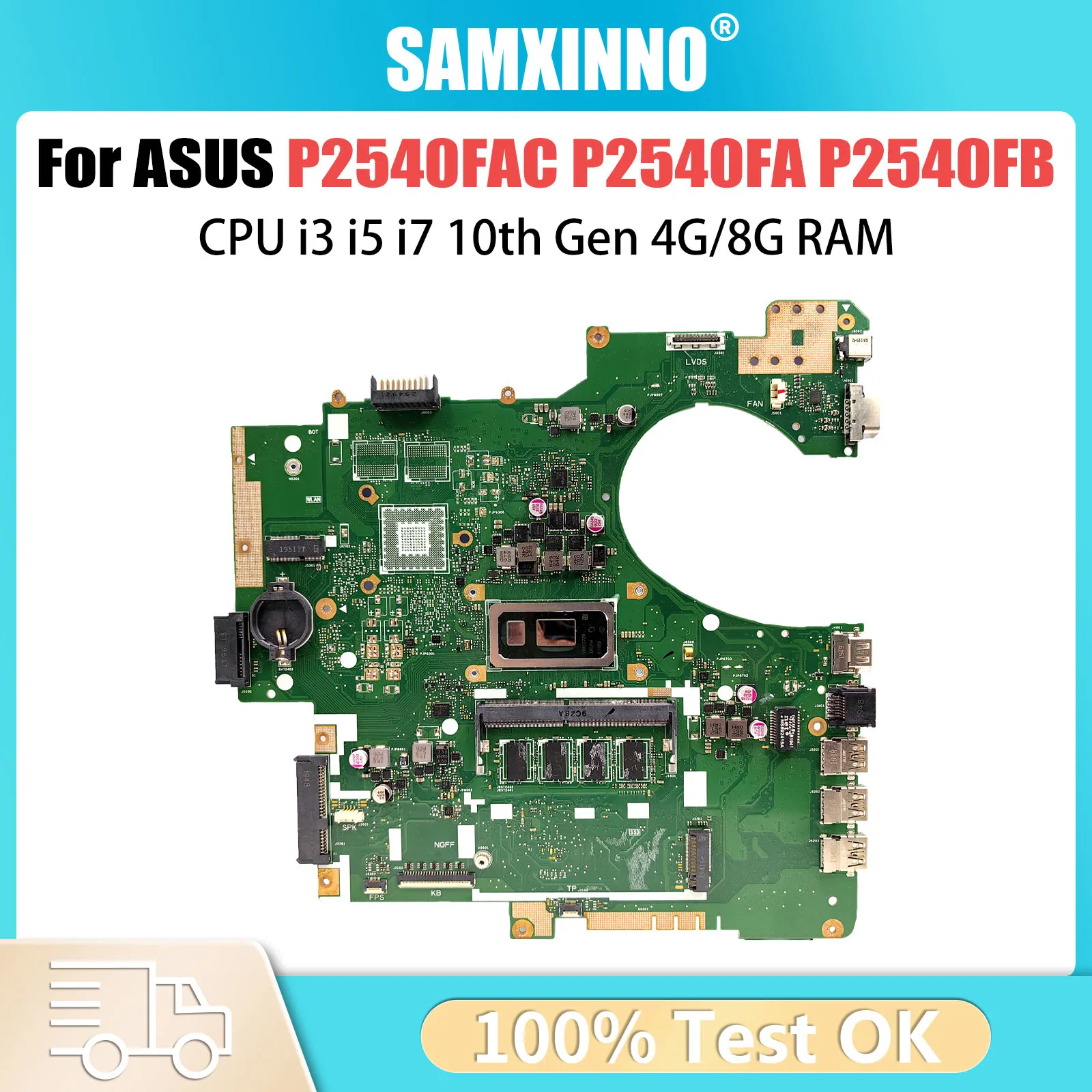 

Dinzi P2540FAC Laptop Motherboard For ASUS PRO P2540FAC_P2540FA P2540FB Mainboard With i5-10210U i7-10510U 8GB-RAM UMA 100% Test