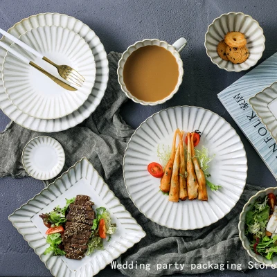 Nordic Style Retro Chrysanthemum Kiln Glazed Ceramic Tableware Dish Plate Western Steak Fish Plate Rice Bowl Salad Coffee Cup