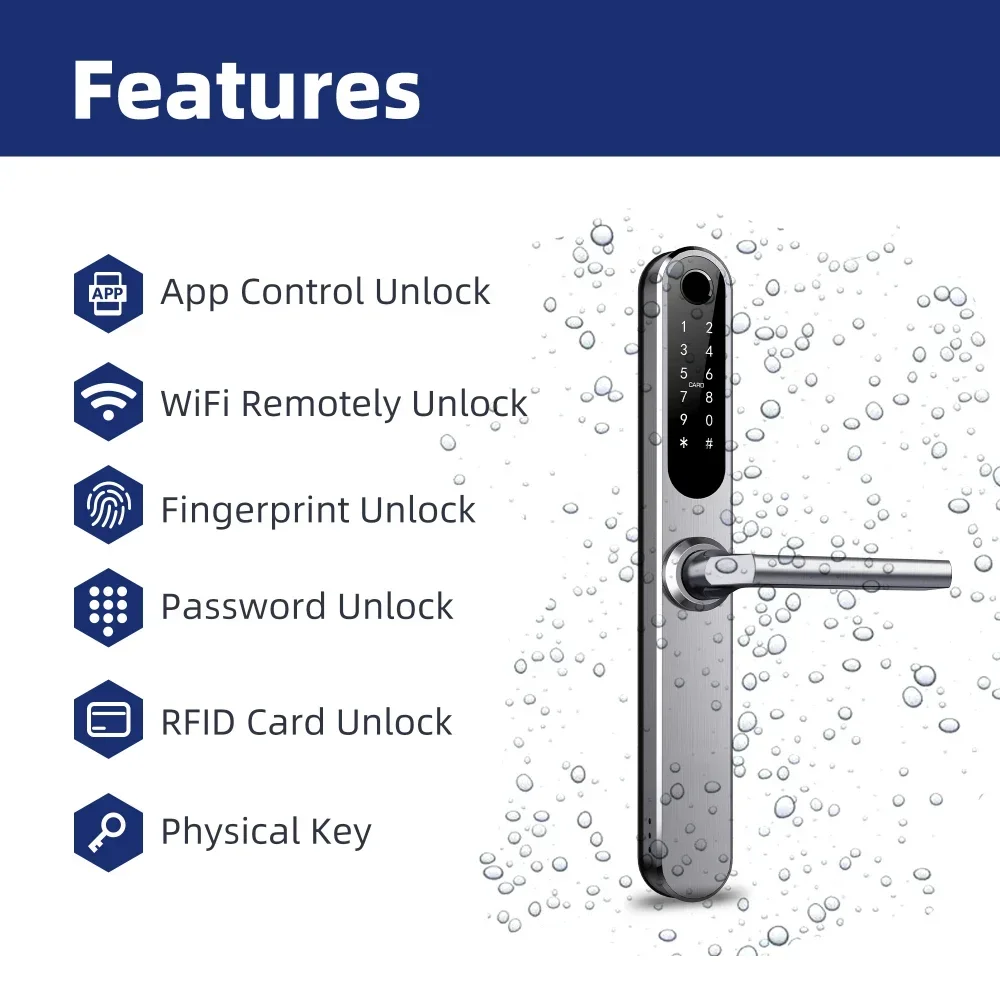 Liliwise kunci pintu pintar sidik jari, tahan air IP66 aplikasi Tuya TTLOCK BLE untuk profil sempit pintu aluminium pintu kayu