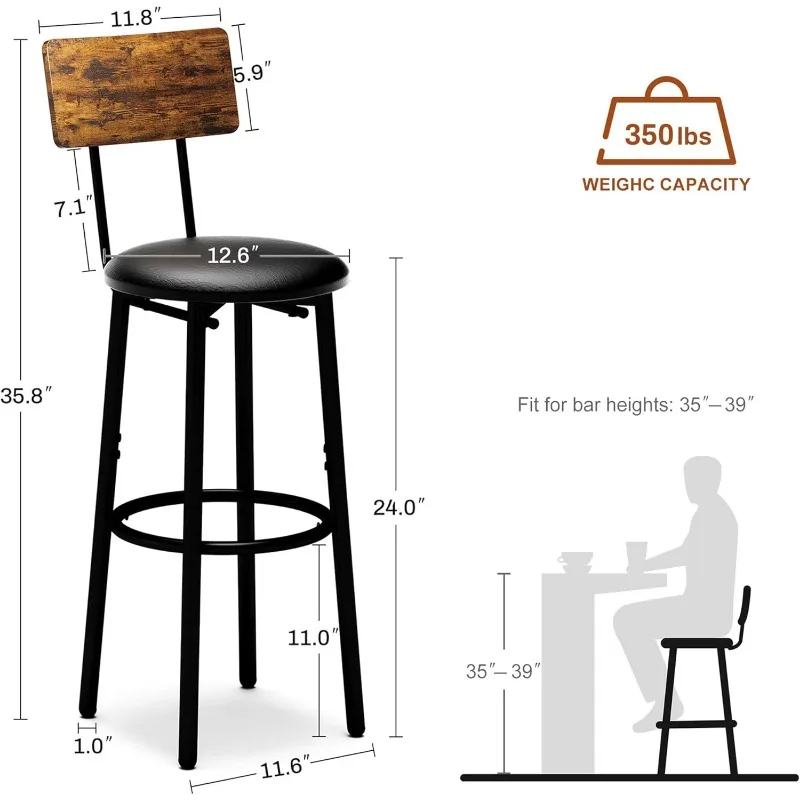 Bar Stools with Back, High Kitchen Barstools with Back, Counter Stools Bar Chairs with Backrest