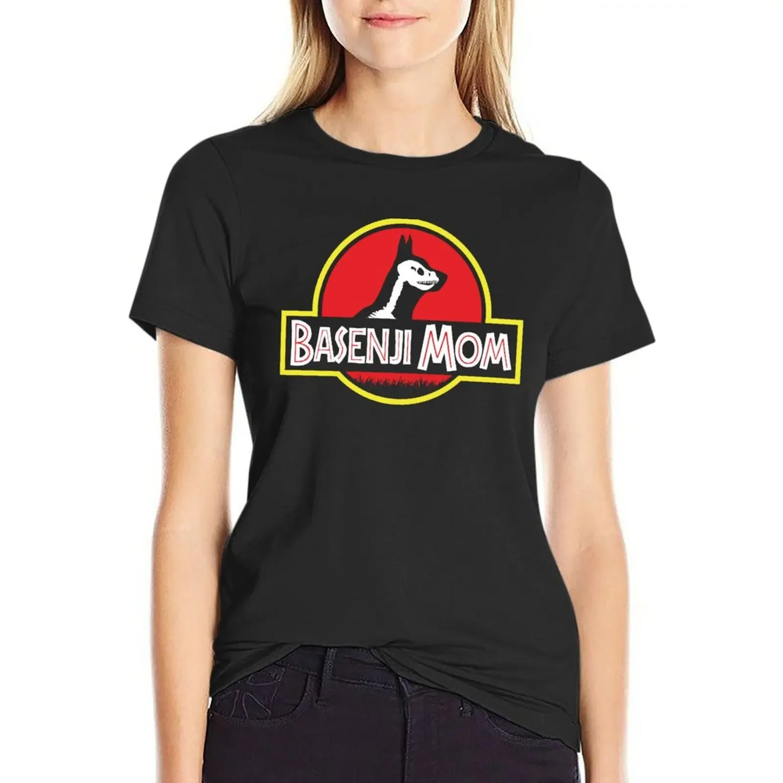 (For Dark Background) Jurassic Basenji Mom T-Shirt Short sleeve tee anime clothes white t-shirt dress for Women sexy