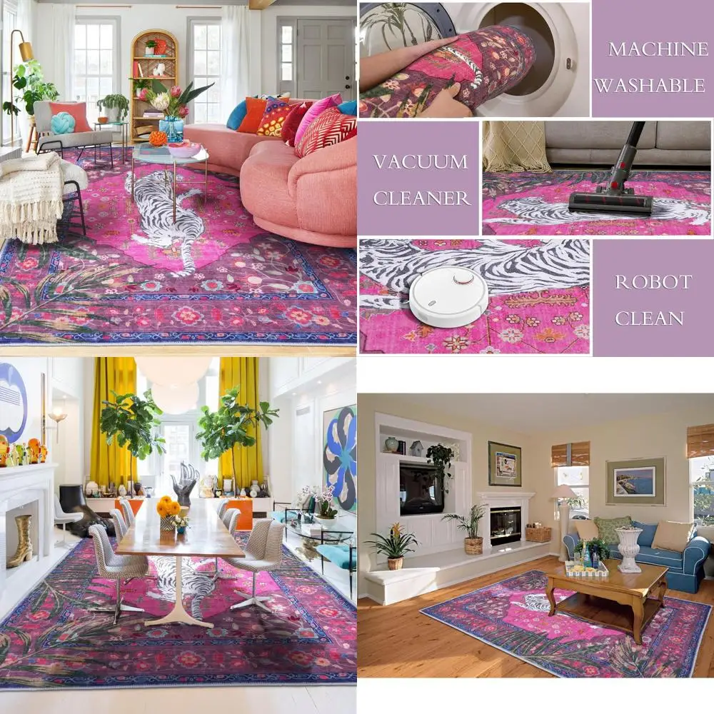 

Vintage Hot Pink Leopard Rug, 6x9 Feet, Aesthetic Pink for Living Room, Girls' Room, Nursery, and Home Office