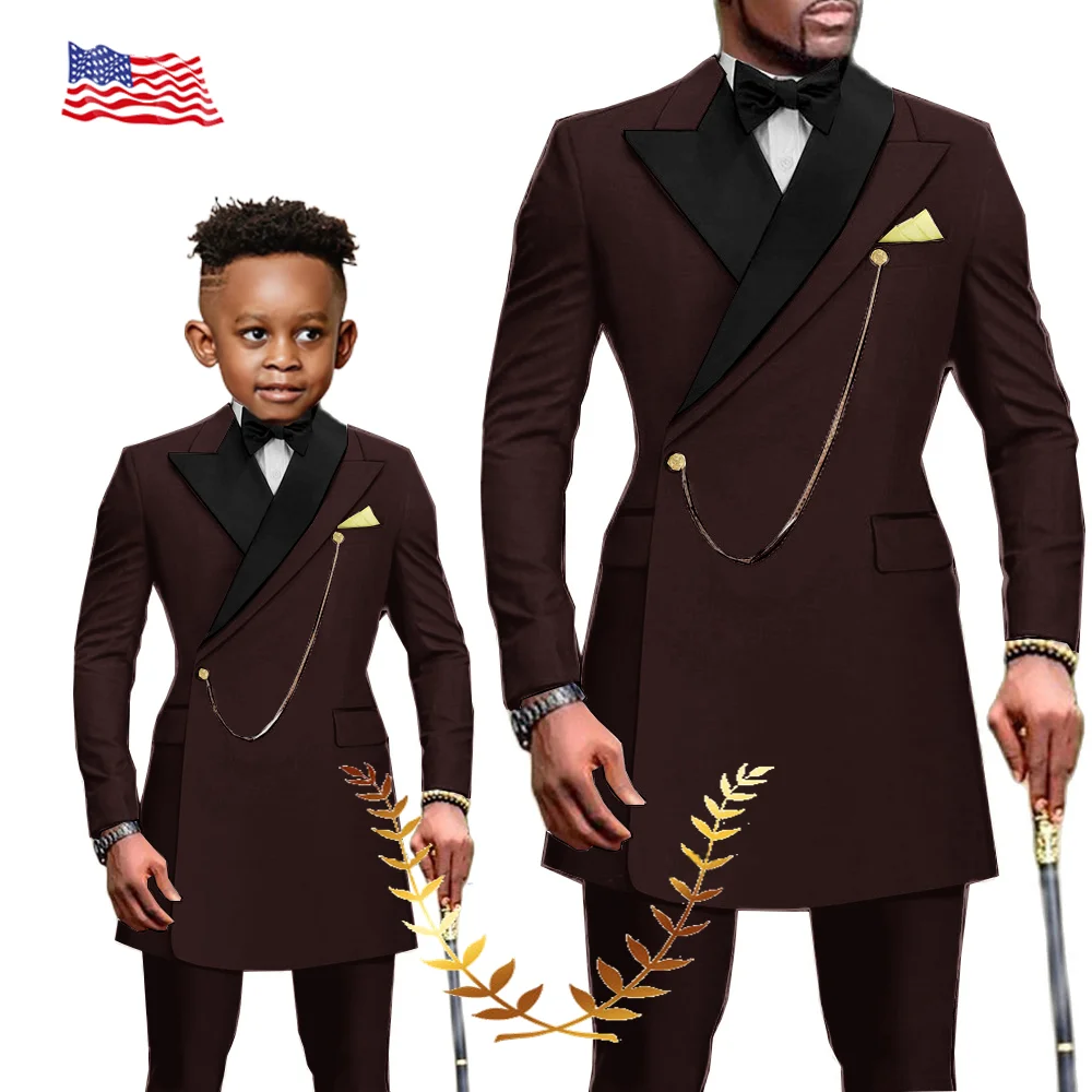 African Style Men's Suit 2 Piece Patch Collar Blazer Wedding Tuxedo Formal Father Child Party Clothes Customized Color