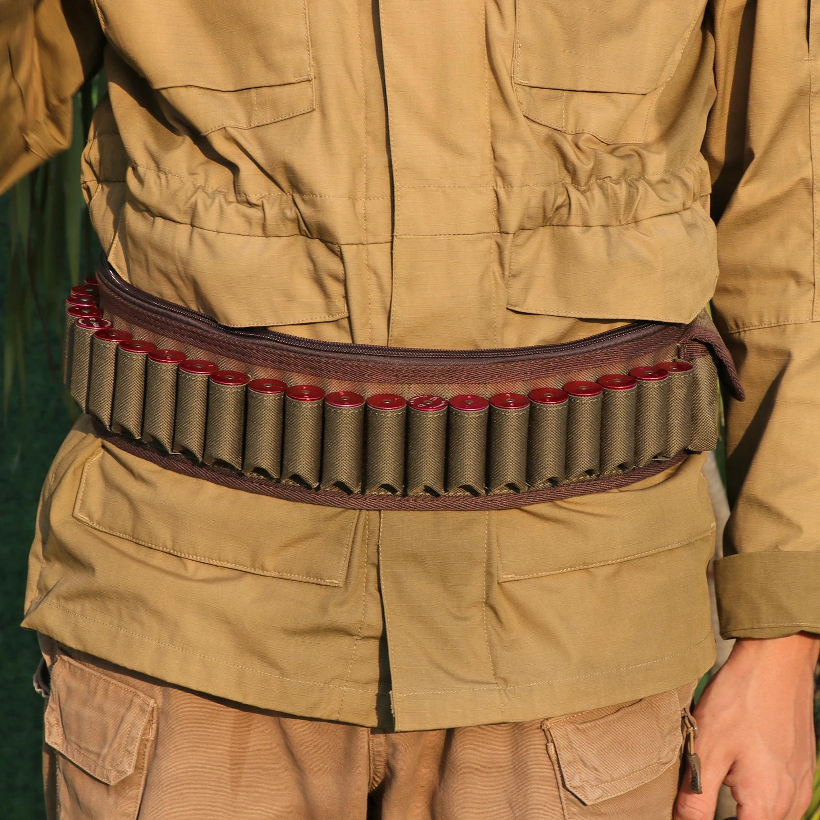 Accesorios de caza Tourbon, cartuchos de calibre 12, bandolera de munición, soporte de cinturón de nailon, 24 rondas, se adapta a la cintura, tiro de 35 ''-51''