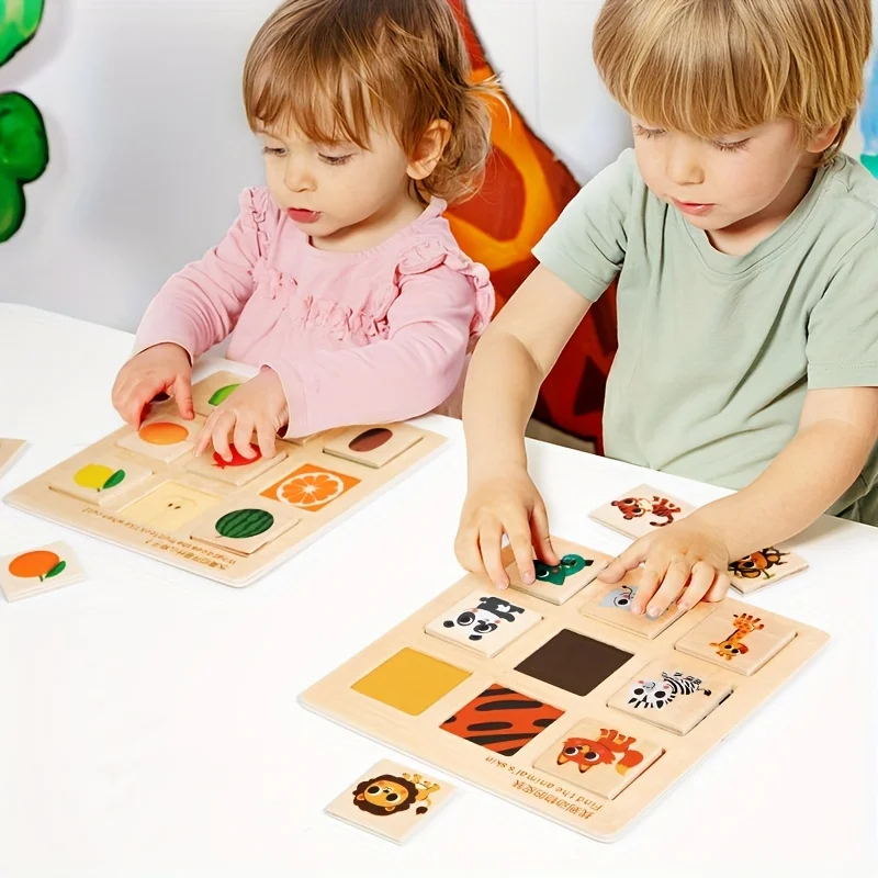 Wooden Logical Thinking Matching Puzzle Cognitive Board Montessori Teaching Aid Fruit Animal Pairing Board Educational toys