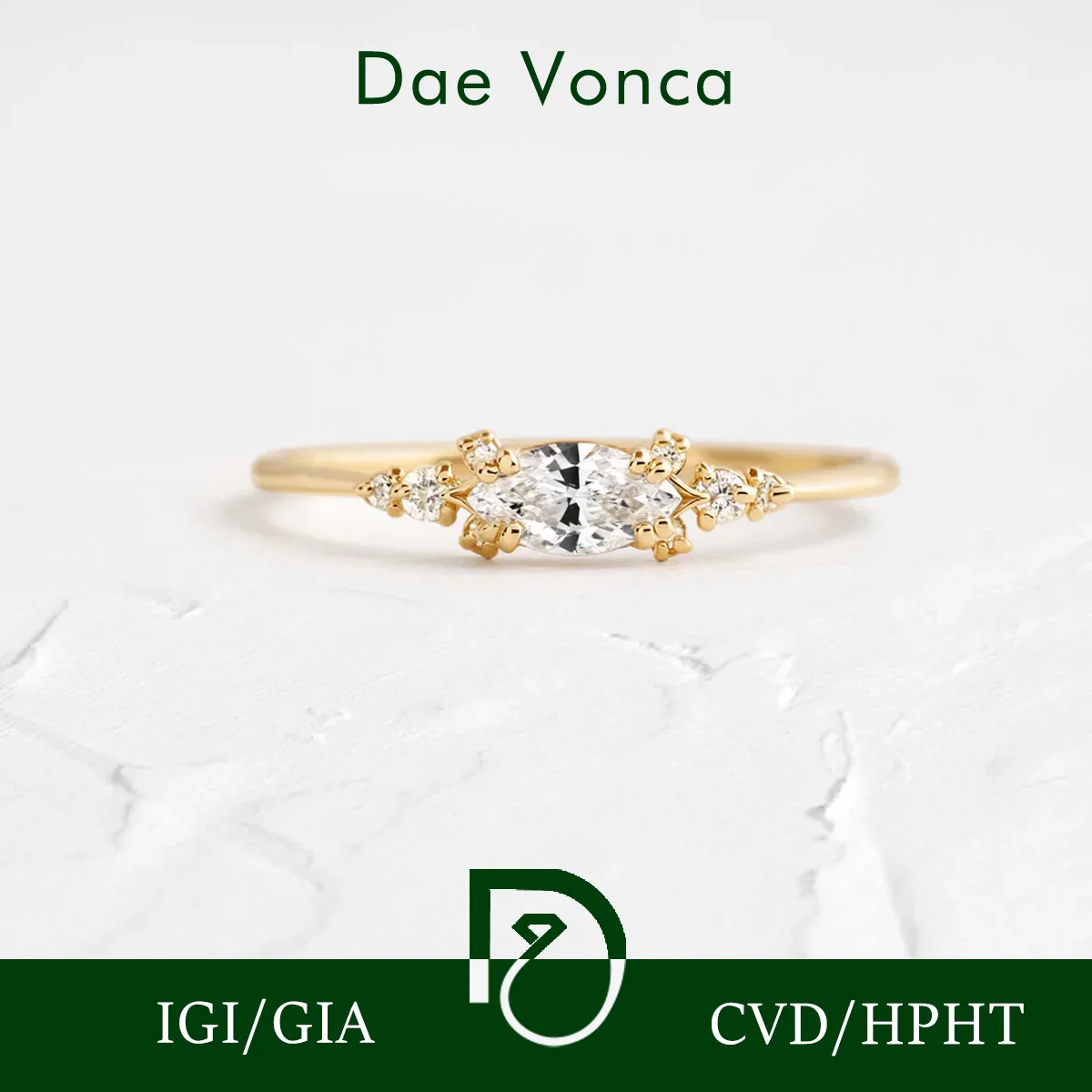 

Minimalist 9K/14K/18K Yellow Gold Center Marquise Lab Diamond Engagement Ring Delicate Vine Leaf Accent Slim Wedding Band