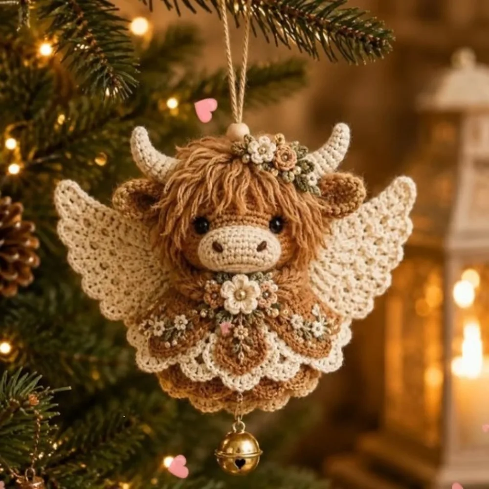 Vintage Floral Animal Crochet Ornament DIY Kit Hand-Knit Puppy Lamb Christmas Crochet Craft Supplies Plush Stuffed with Bell