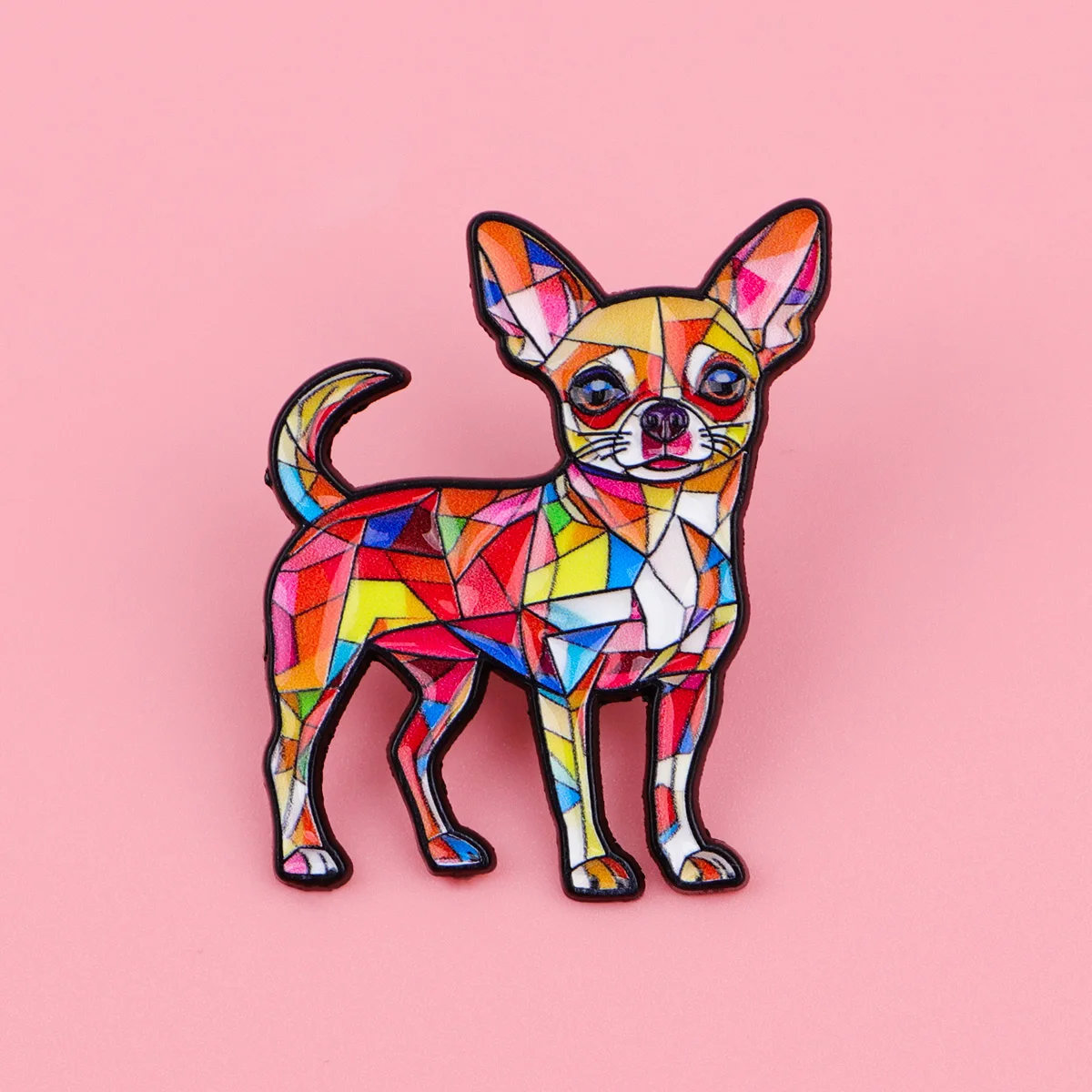 Colorful Stained Glass Enamel Pin Geometric Dog Brooch Lapel Pin for Backpacks Hats Bags Dog Lovers Aesthetic Gift Jewelry